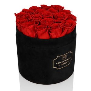 Duży Flower Box Czarny - Czerwone Wieczne Róże