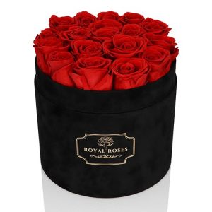 Duży Flower Box Czarny - Czerwone Wieczne Róże