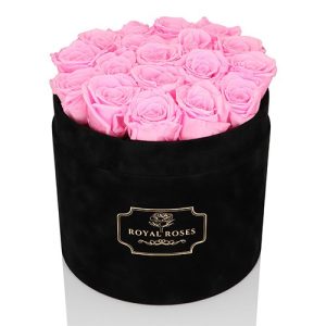 Duży Flower Box Czarny - Różowe Wieczne Róże
