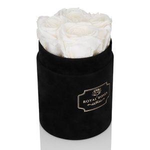 Mały Flower Box Czarny - Białe Wieczne Róże
