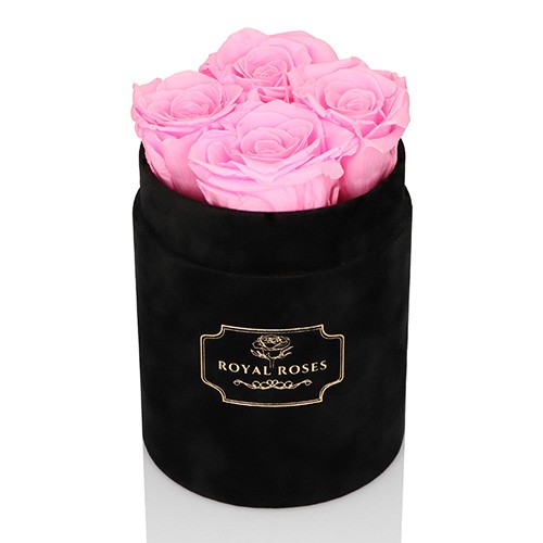 Mały Flower Box Czarny - Różowe Wieczne Róże