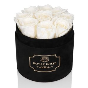 Średni Flower Box Czarny - Białe Wieczne Róże