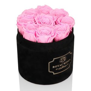 Średni Flower Box Czarny - Różowe Wieczne Róże