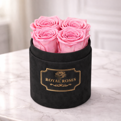 Flowerbox Czarny Mały & Różowe Wieczne Róże