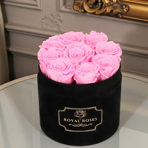 Flowerbox Czarny Średni & Różowe Wieczne Róże