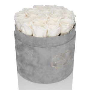 Duży Flower Box Szary- Białe Wieczne Róże