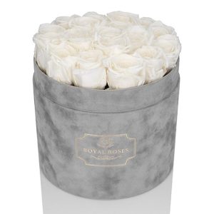 Duży Flower Box Szary- Białe Wieczne Róże