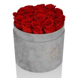 Duży Flower Box Szary - Czerwone Wieczne Róże