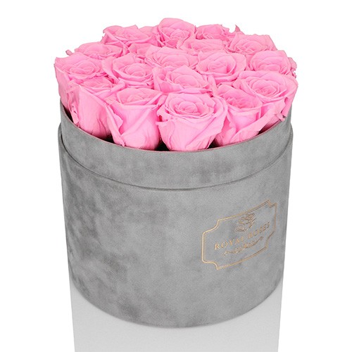 Duży Flower Box Szary - Różowe Wieczne Róże