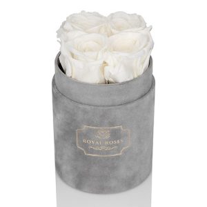 Mały Flower Box Szary - Białe Wieczne Róże