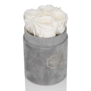 Mały Flower Box Szary - Białe Wieczne Róże