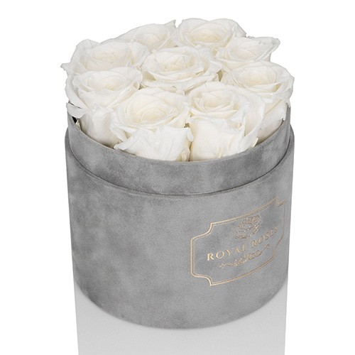Średni Flower Box Szary - Białe Wieczne Róże