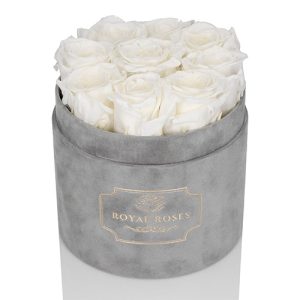 Średni Flower Box Szary - Białe Wieczne Róże
