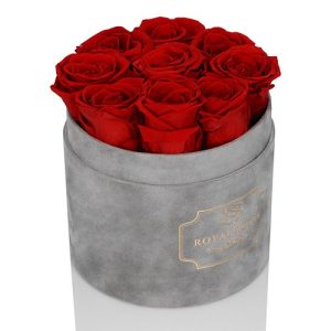 Średni Flower Box Szary - Czerwone Wieczne Róże