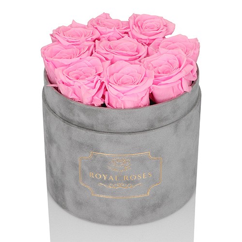 Średni Flower Box Szary - Różowe Wieczne Róże