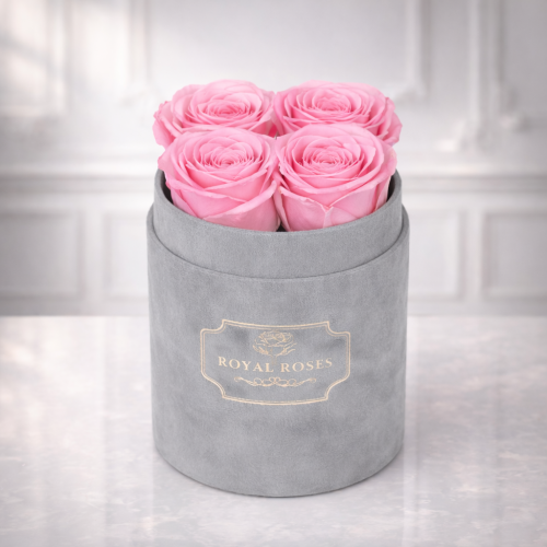 Flowerbox Szary Mały & Różowe Wieczne Róże