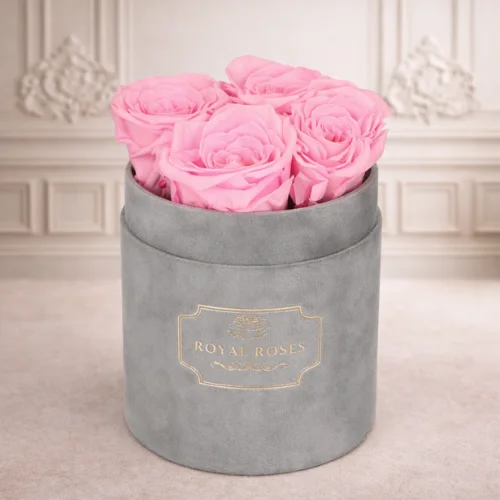 Flowerbox Szary Mały & Różowe Wieczne Róże