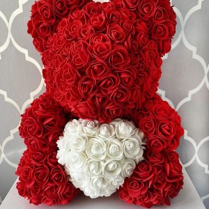 Mis z róż 40cm czerwony z sercem