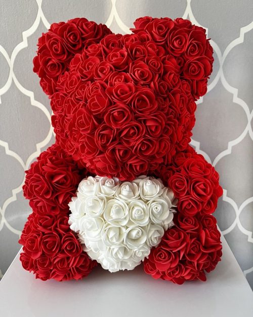 Mis z róż 40cm czerwony z sercem