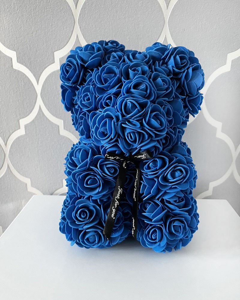 Miś z róż niebieski 25 cm