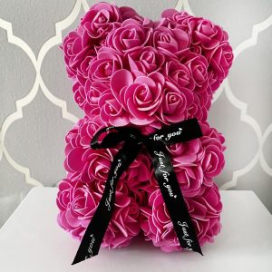 Miś z róż różowy 25 cm
