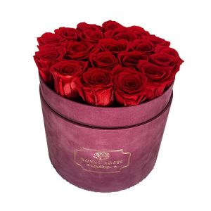Duży Flower Box Różowy - Czerwone Wieczne Róże