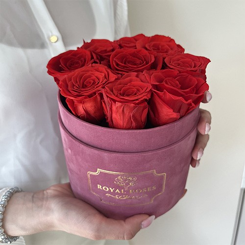 Średni Flower Box Różowy - Czerwone Wieczne Róże
