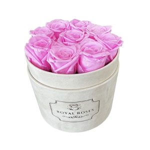 Flower Box Beżowy Średni - Różowe Wieczne Róże