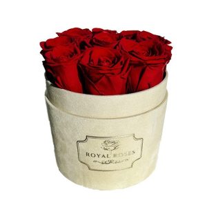 Średni Flower Box Beżowy - Czerwone Wieczne Róże