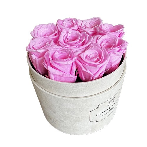 Średni Flower Box Beżowy - Różowe Wieczne Róże