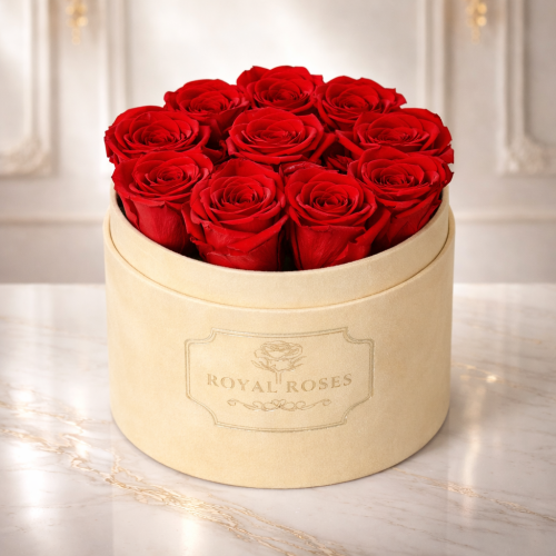 Flowerbox Beżowy Średni & Czerwone Wieczne Róże