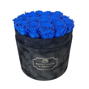 Flower Box Duży Czarny - Niebieskie wieczne róże