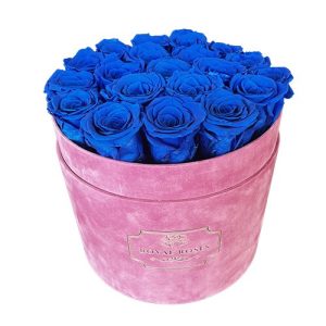 Flower Box Duży Różowy - Niebieskie wieczne róże