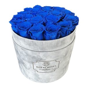 Flower Box Duży Szary - Niebieskie wieczne róże