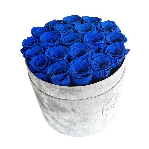 Flower Box Duży Szary - Niebieskie wieczne róże