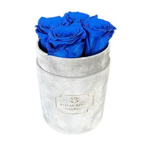 Flower Box Mały Szary - Niebieskie wieczne róże