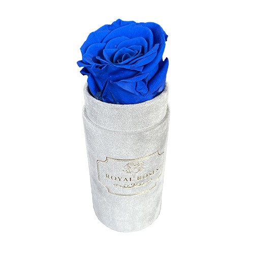 Flower Box Mini Szary - Niebieska wieczna róża