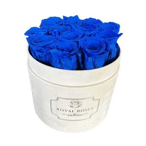 Flower Box Średni Beżowy - Niebieskie wieczne róże