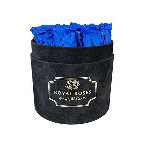 Flower Box Średni Czarny - Niebieskie wieczne róże