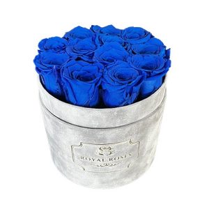 Flower Box Średni Szary - Niebieskie wieczne róże