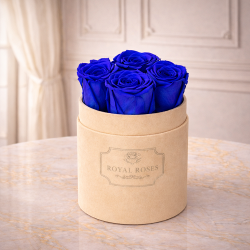 Flowerbox Beżowy Mały & Niebieskie Wieczne Róże