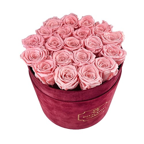 Flower Box Średni Bordowy - Wieczne róże - Pudrowy róż