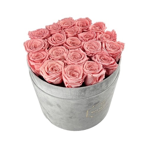 Flower Box Duży Szary - Pudrowy róż - wieczna róża