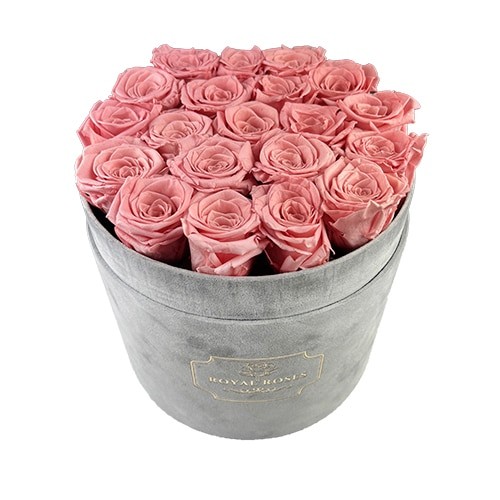 Flower Box Duży Szary - Pudrowy róż - wieczna róża