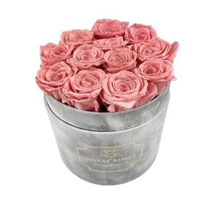 Flower Box Średni Szary - Pudrowy róż - wieczna róża