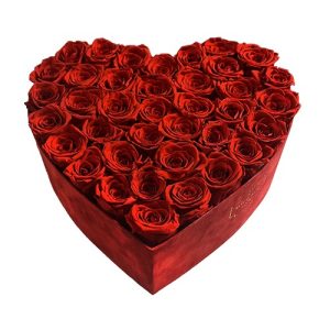 Flower box czerwone serce - czerwone wieczne róże