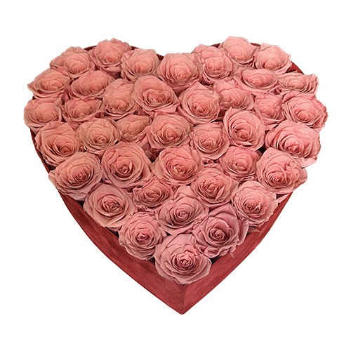 Flower box serce- pudrowy róż