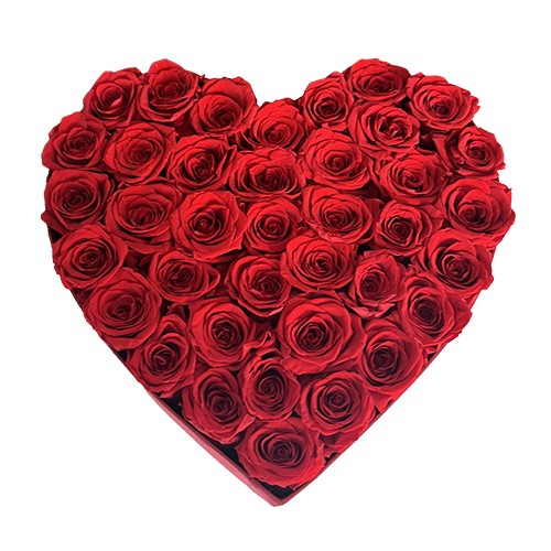Flower box serce czerwone - czerwone wieczne róże