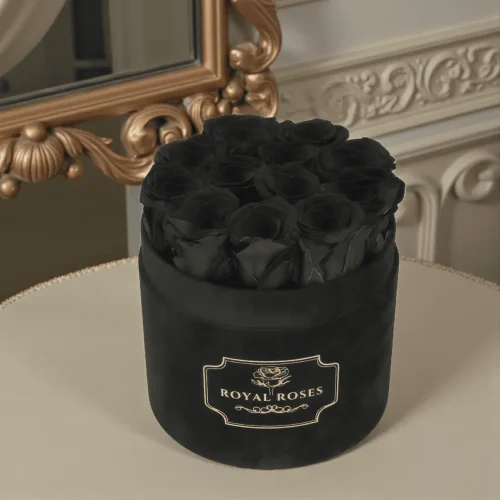 Flowerbox Średni Czarny & Czarne Wieczne Róże