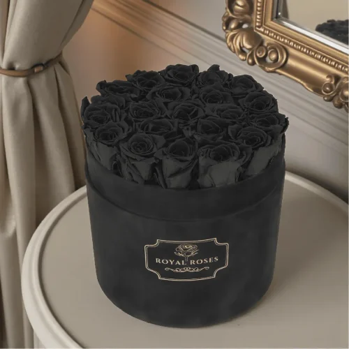 Flowerbox Duży Czarny & Czarne Wieczne Róże